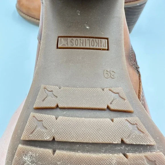 Pikolinos Brown Cognac Leather Lace Up Ankle Boots Block Heel Casual Comfort - Picture 8 of 12